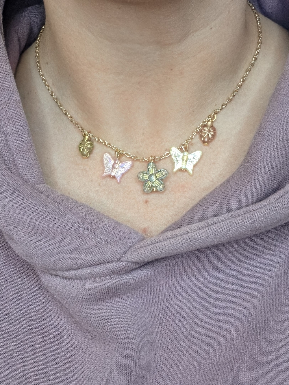 Whimsical Pastel Butterfly & Flower Charm Necklace